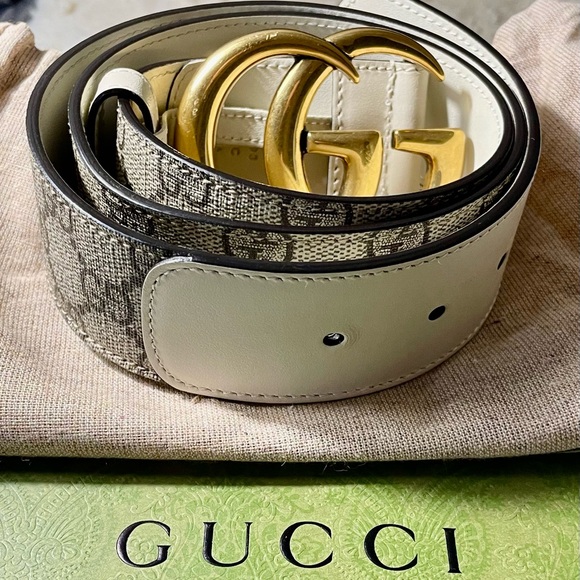 Gucci Beige and Gold Belt - Picture 1 of 6